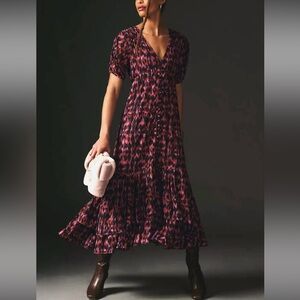 By Anthropologie Printed Ruched-Sleeve
Maxi Dress size XS